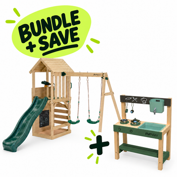 Plum® Lookout Tower Play Centre with Swing Arm + Puddle & Pie Outdoor Kitchen Bundle