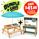 Plum® Surfside Sand & Water Table + Puddle & Pie Outdoor Kitchen Bundle