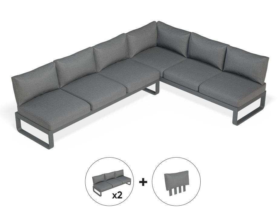 Level Fino Config E: Outdoor Modular Sofa (Avail in Matt Charcoal & Matt White Frame)