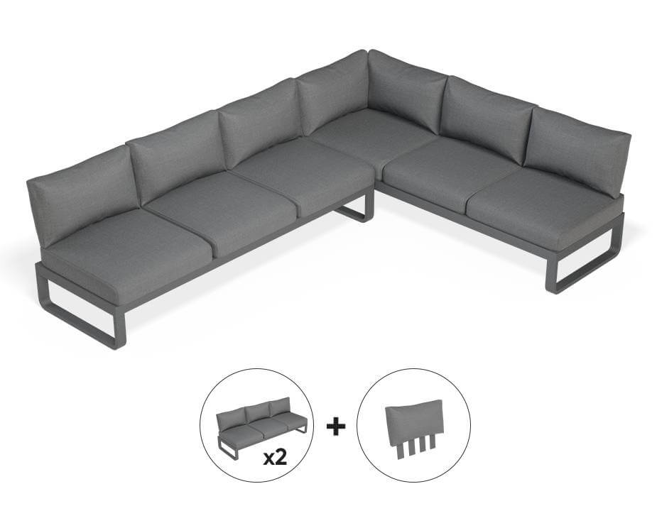 Fino Config E: Outdoor Modular Sofa (Avail in Matt Charcoal & Matt White Frame)
