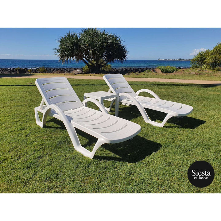 Havana Sunlounger/Ocean Side Table 3 Pc Package - White