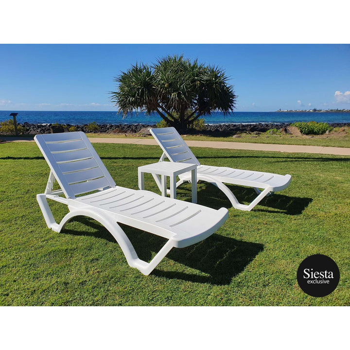 Aqua Sunlounger/Ocean Side Table 3 Pc Package - White
