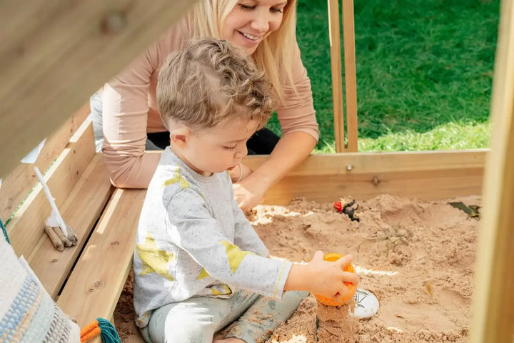 Plum Wooden Sandpit with Canopy