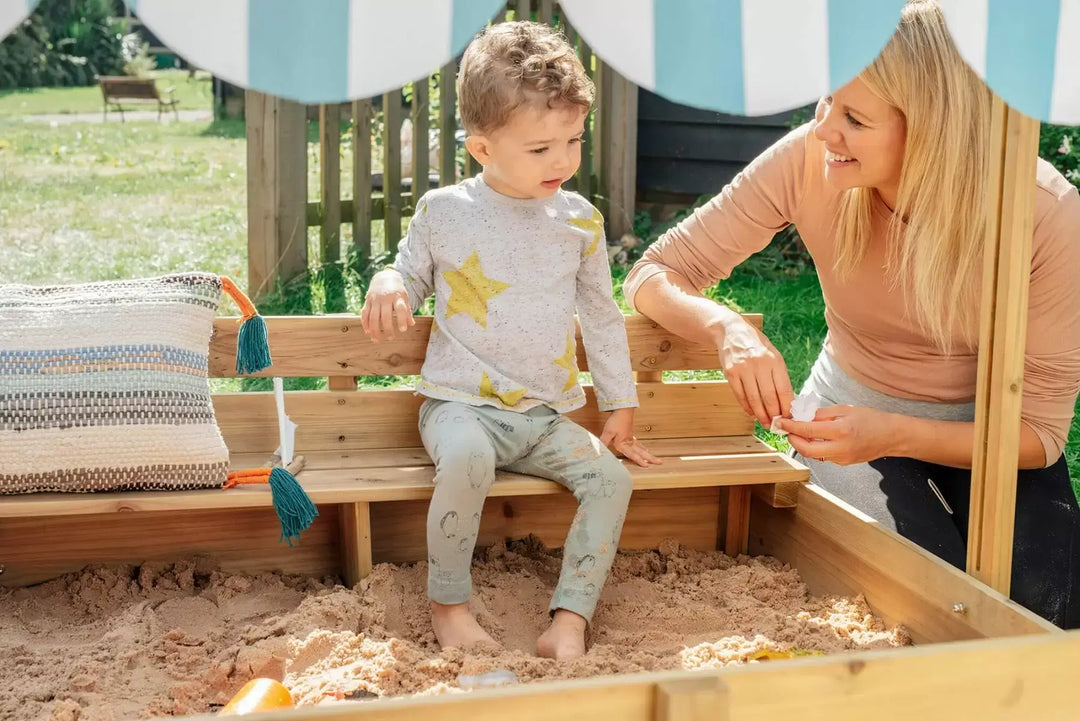 Plum Wooden Sandpit with Canopy