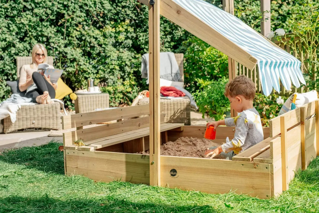 Plum Wooden Sandpit with Canopy