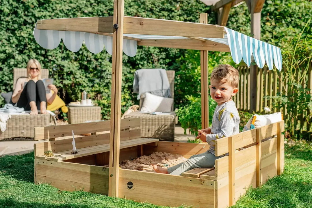 Plum Wooden Sandpit with Canopy