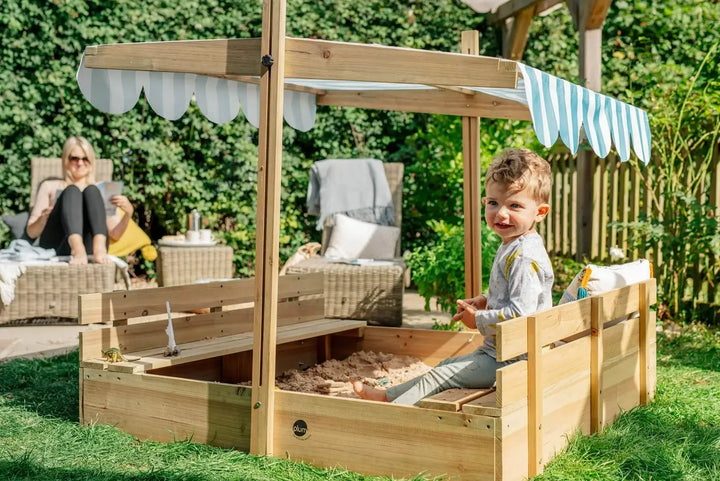 Plum Wooden Sandpit with Canopy