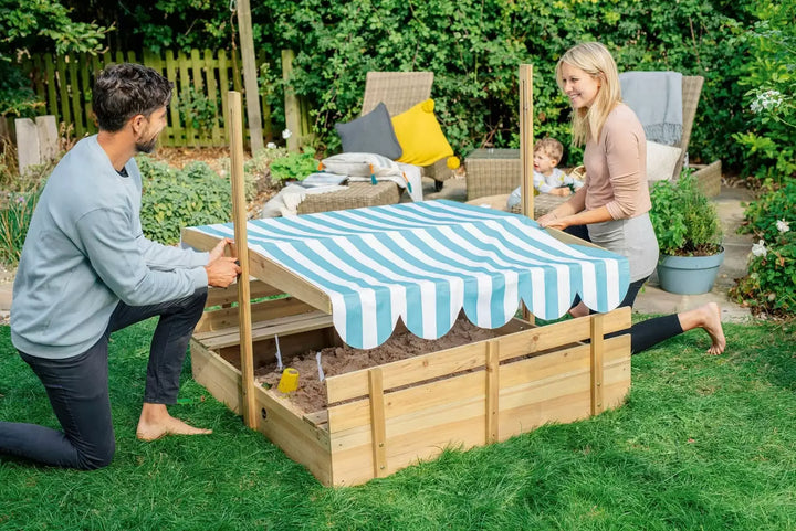 Plum Wooden Sandpit with Canopy