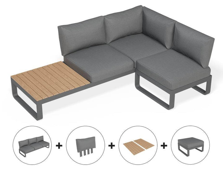 Fino Config D: Outdoor Modular Sofa (Avail in Matt Charcoal & Matt White Frame)