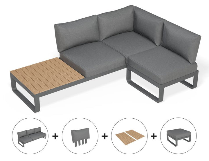 Fino Config D: Outdoor Modular Sofa (Avail in Matt Charcoal & Matt White Frame)