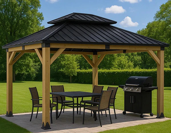 Maryborough 3.6m x 3m Timber & Steel Double Hip Roof Gazebo - Yardtopia