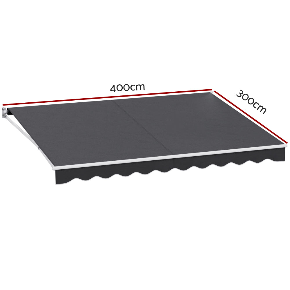 Instahut 4m x 3m Outdoor Retractable Folding Arm Awning / Sunshade - Grey