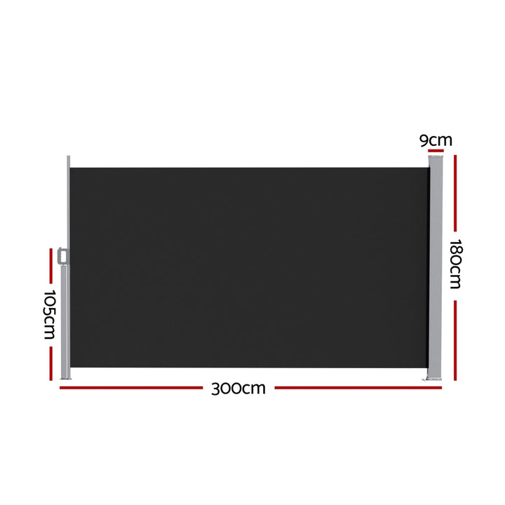 Instahut Side Awning Sun Shade Outdoor Retractable Privacy Screen 1.8X3M Black