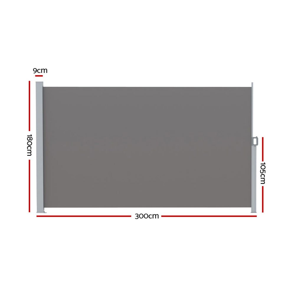 Instahut Retractable Side Awning / Privacy Screen - 1.8m x 3m -Grey
