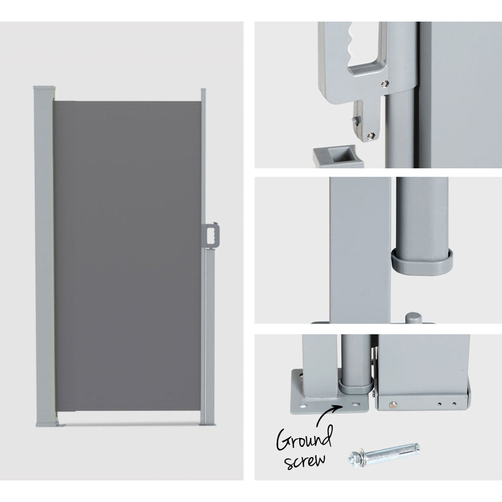 Instahut Retractable Side Awning / Privacy Screen - 1.8m x 3m -Grey