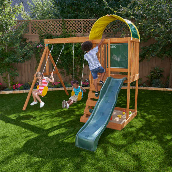5 star review ofBackyard with kids swingset and slide playset including fort and climbing wall