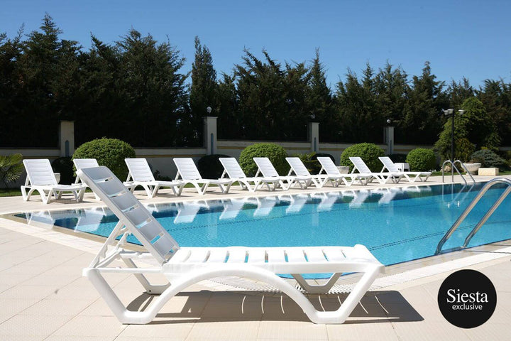 Aqua Sunlounger/Ocean Side Table 3 Pc Package - White