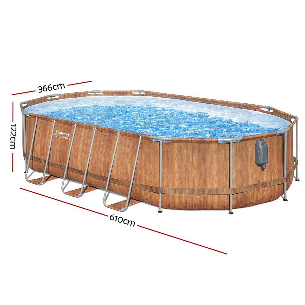 Pool 1m Bestway Steel Frame Above Ground Pool (6.1m x 3.66m x 1.2m / 20241L ...