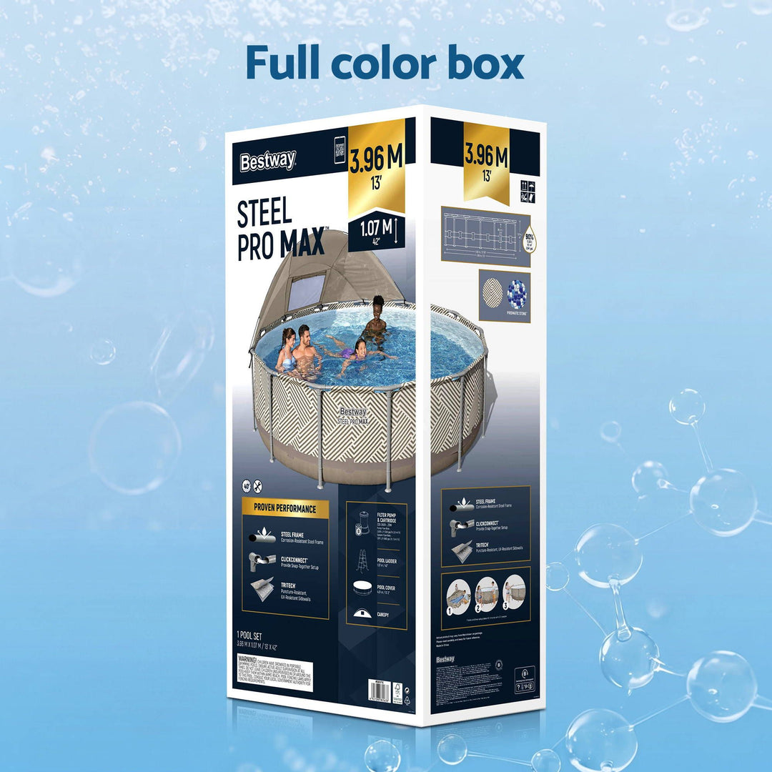 Bestway Swimming Pools 396cm x 107cm Steel Above Ground Canopy Backyard Pool Set White