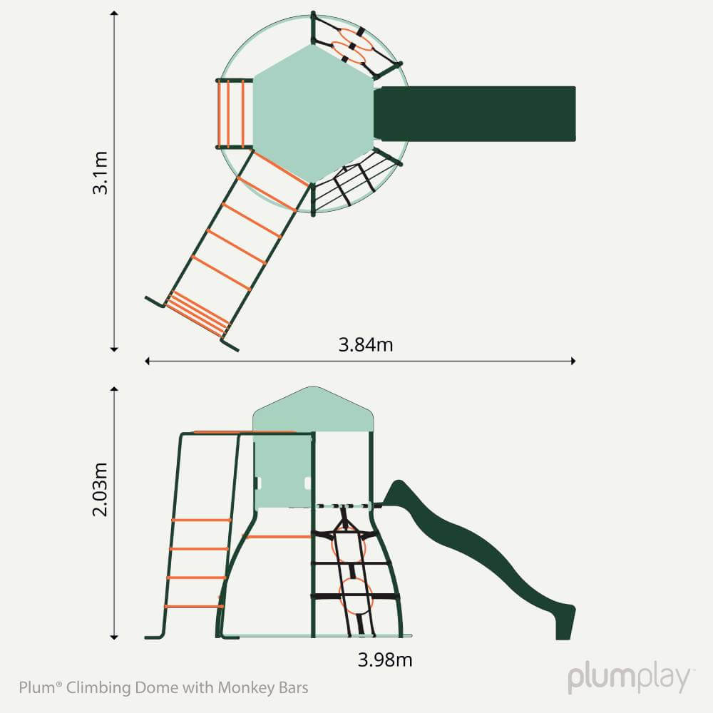 Plum Metal Climbing Dome with Slide (Optional Monkey Bars & Swing)