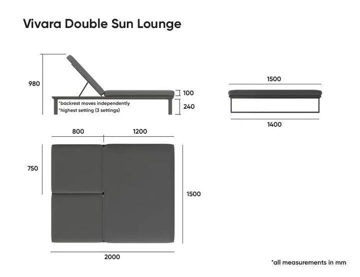 Vivara Sun Lounge - Double (Available in White & Charcoal)