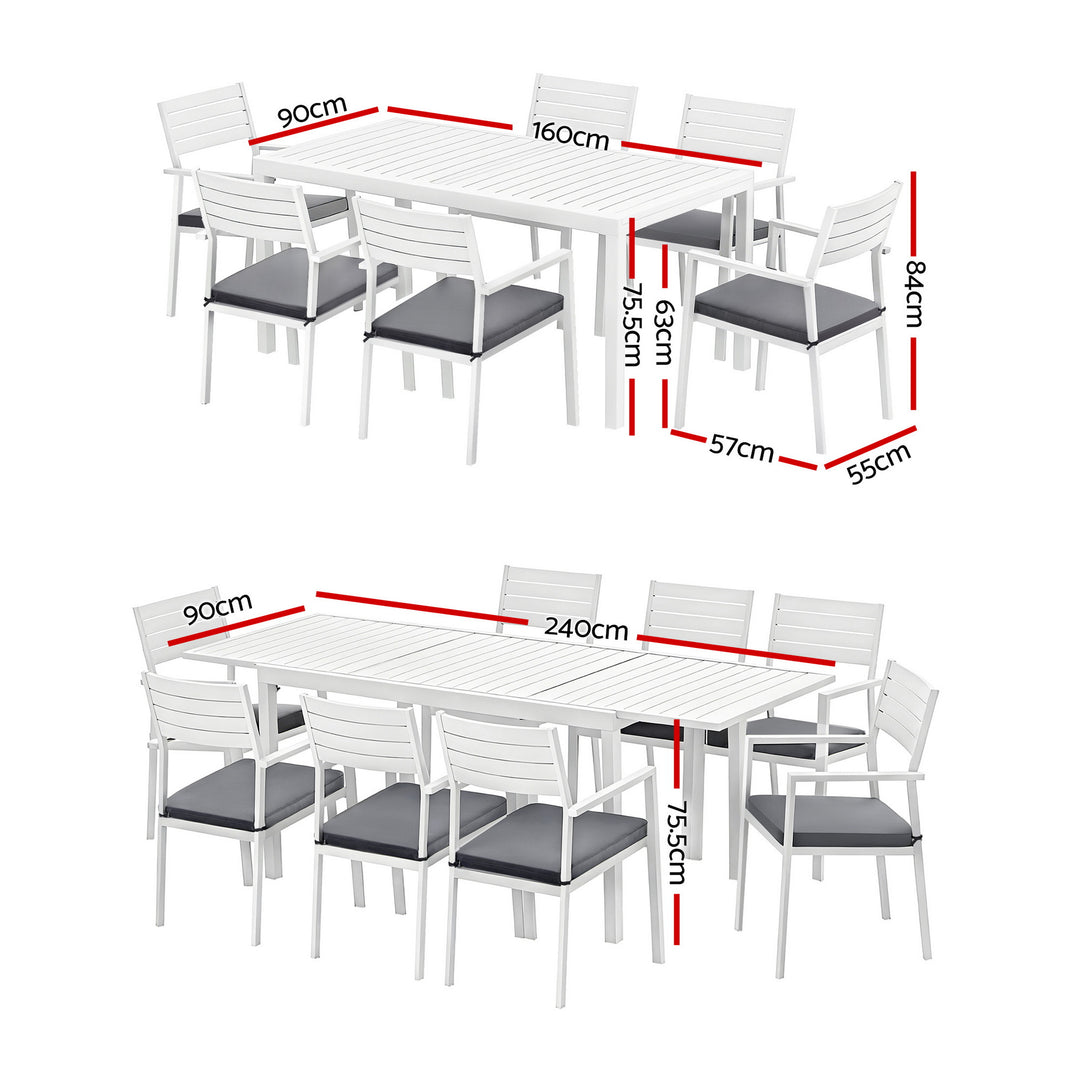Gardeon Outdoor Dining Set 9PCS Aluminum Extendable Table Chairs Patio Furniture