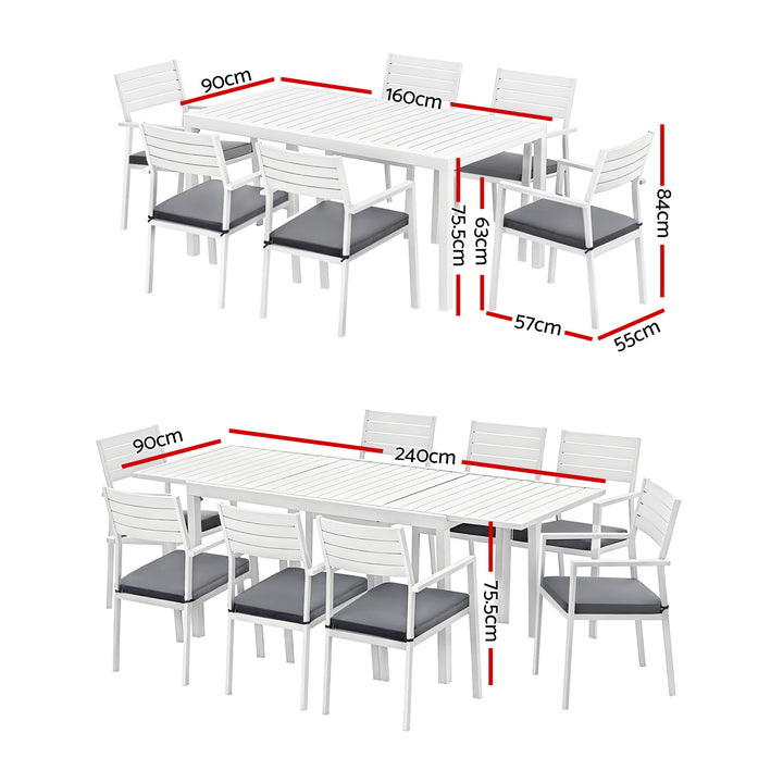 Gardeon Outdoor Dining Set 9PCS Aluminum Extendable Table Chairs Patio Furniture