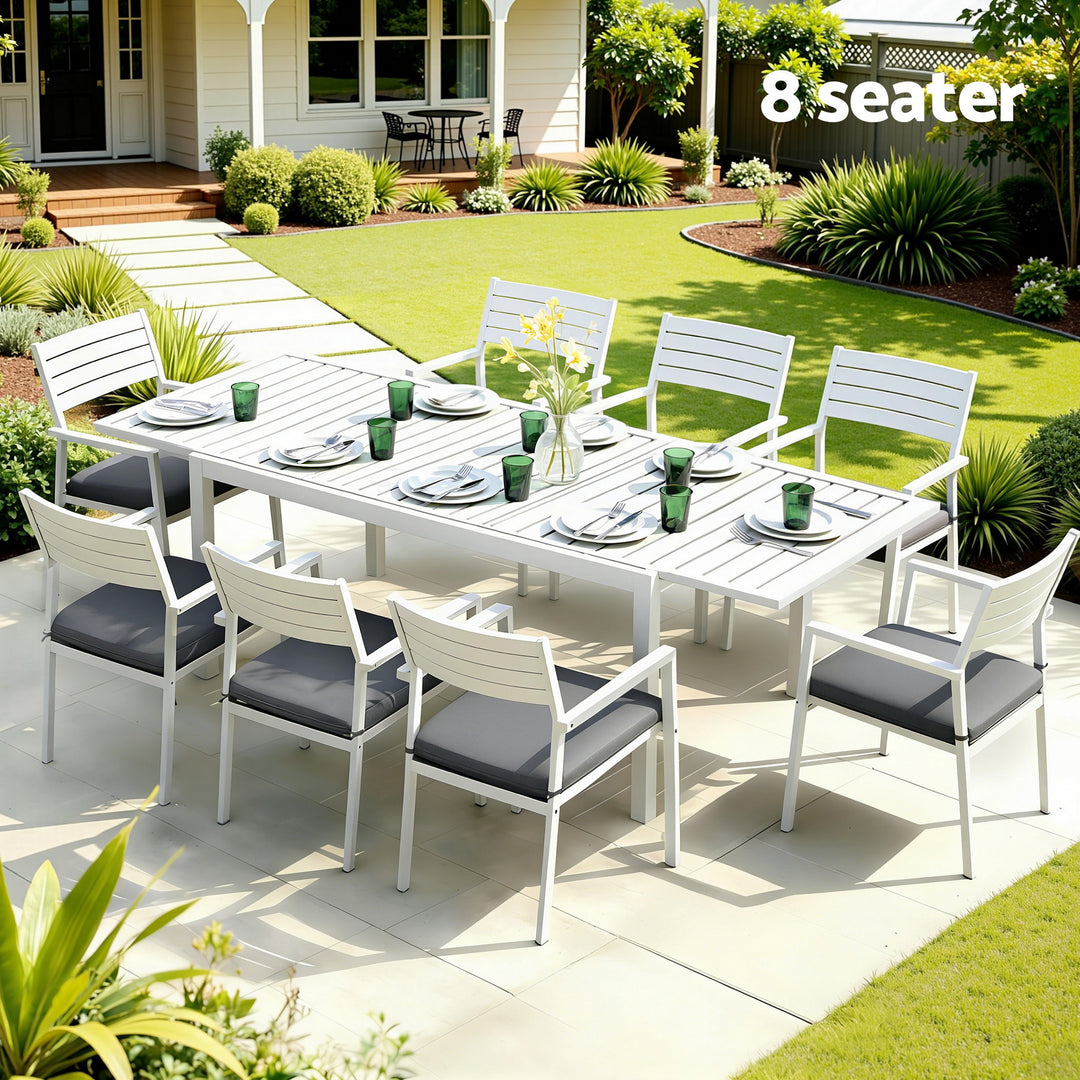 Gardeon Outdoor Dining Set 9PCS Aluminum Extendable Table Chairs Patio Furniture