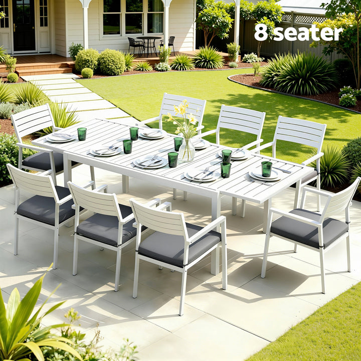 Gardeon Outdoor Dining Set 9PCS Aluminum Extendable Table Chairs Patio Furniture