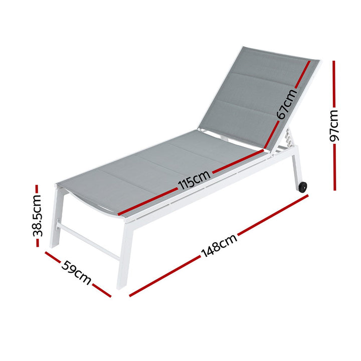 Gardeon Sun Lounger - Adjustable -  White Aluminium Frame