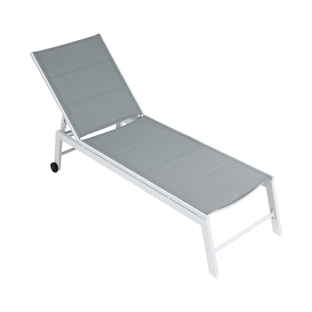 Gardeon Sun Lounger - Adjustable -  White Aluminium Frame
