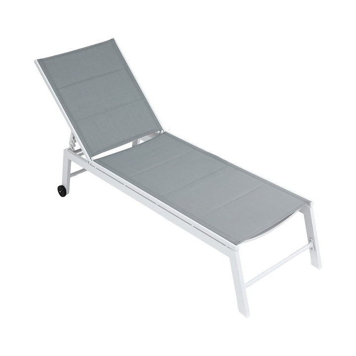 Gardeon Sun Lounger - Adjustable -  White Aluminium Frame