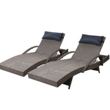 Gardeon Sun Lounge Set (x2) - Wicker Style with Pillow - Grey & Beige