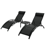 Gardeon 3pc Sun Lounge Set with Side Table - Black