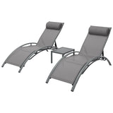 Gardeon 3pc Sun Lounge & Side Table Set - Adjustable Steel Frame - Grey