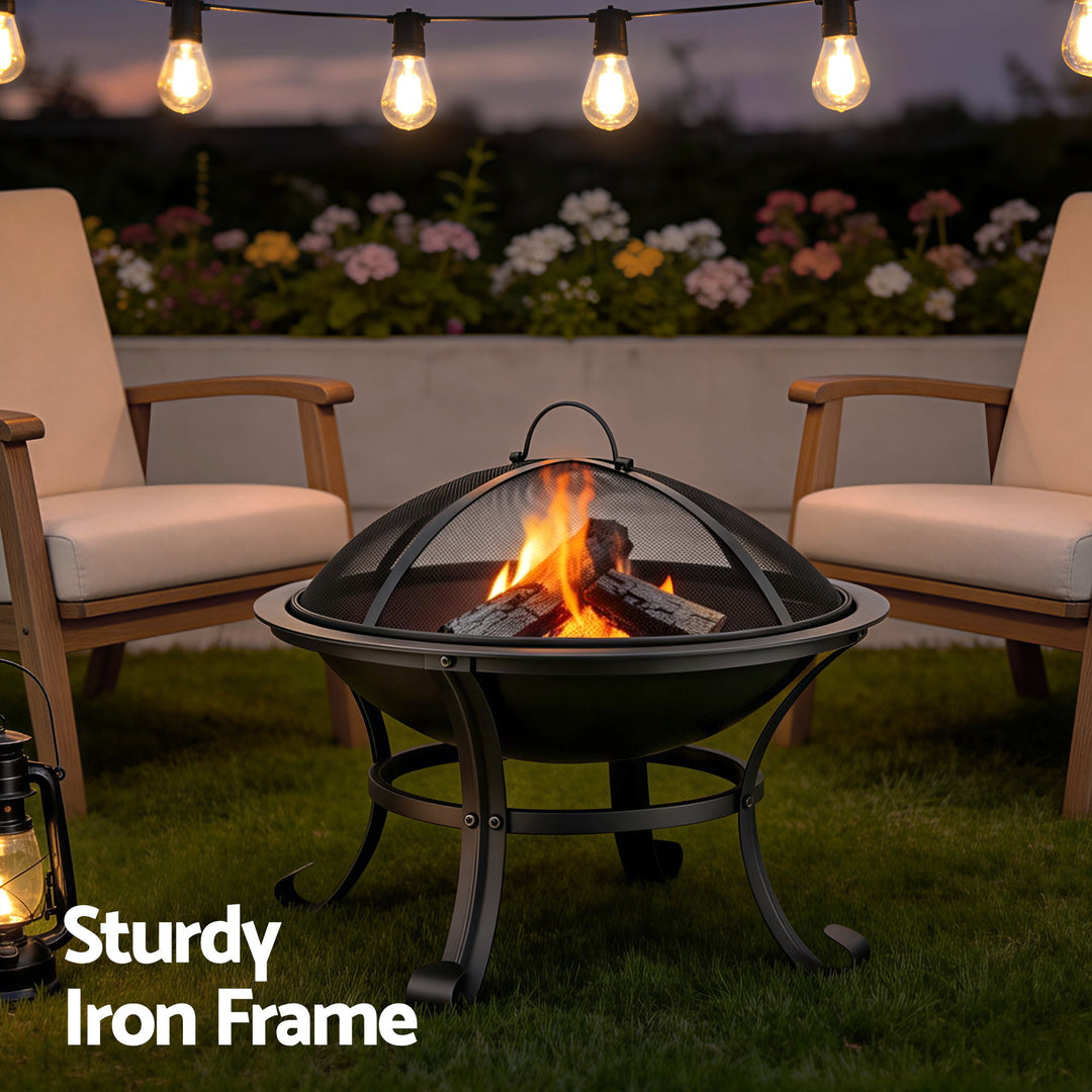 Grillz Fire Pit with Mesh Lid and Fire Picker BBQ Grill Wood Burning Outdoor Camping