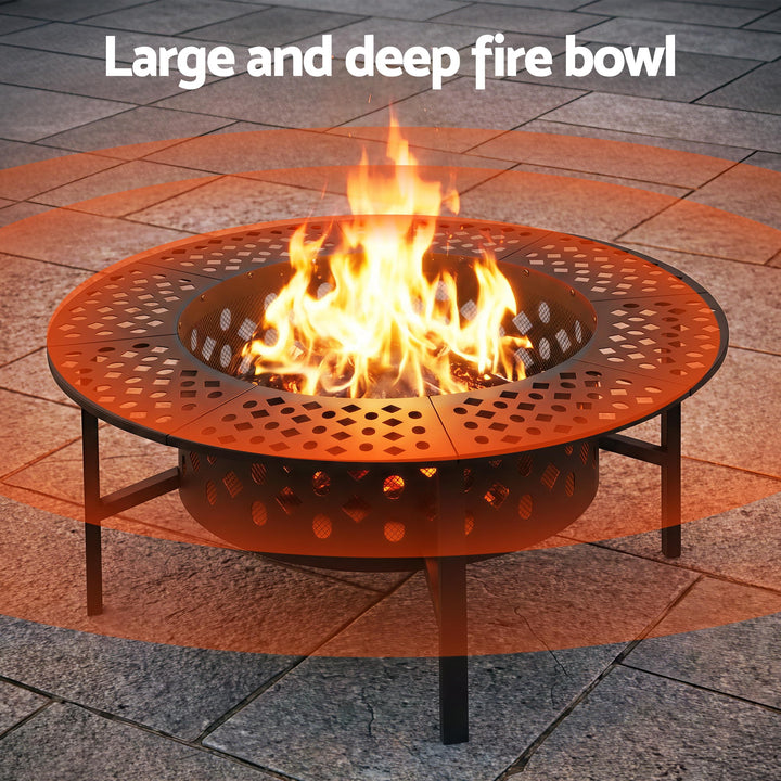 Grillz Fire Pit BBQ Charcoal Smoker Portable Mesh Pits Outdoor Camping Fireplace