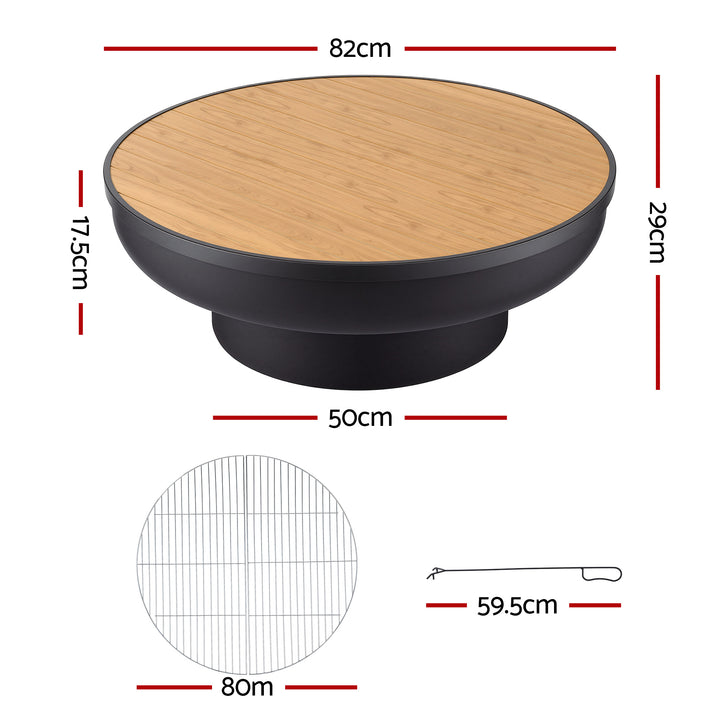 Grillz Fire Pit Table with Lid Deep Fire Bowl Wood Burning BBQ Grill for Backyard Camping Patio Picnic