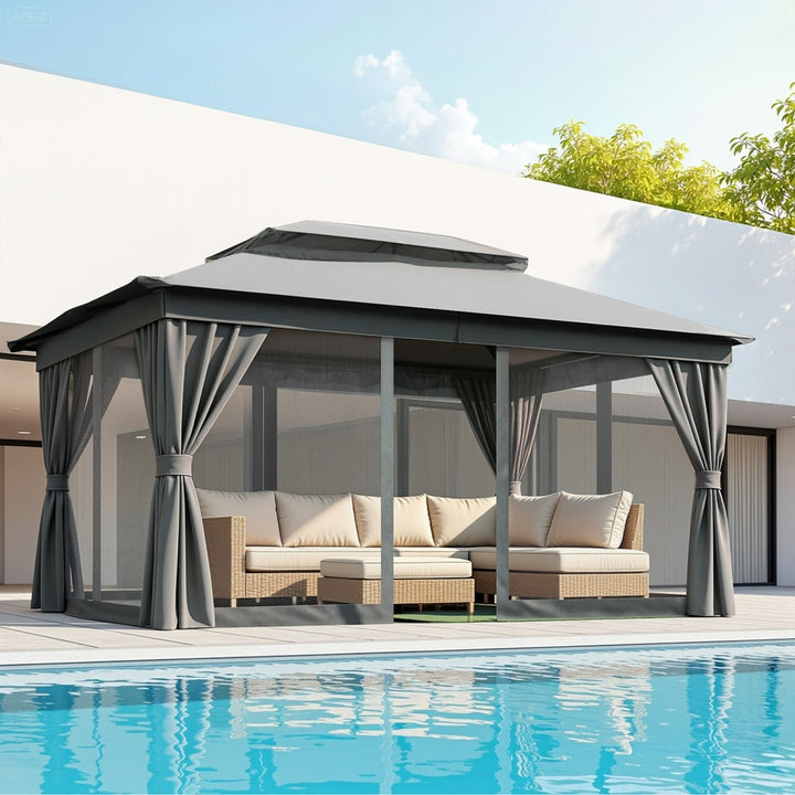 Instahut Gazebo 3x4m Canopy Outdoor Steel Frame Patio Tent Curtains Marquee Grey