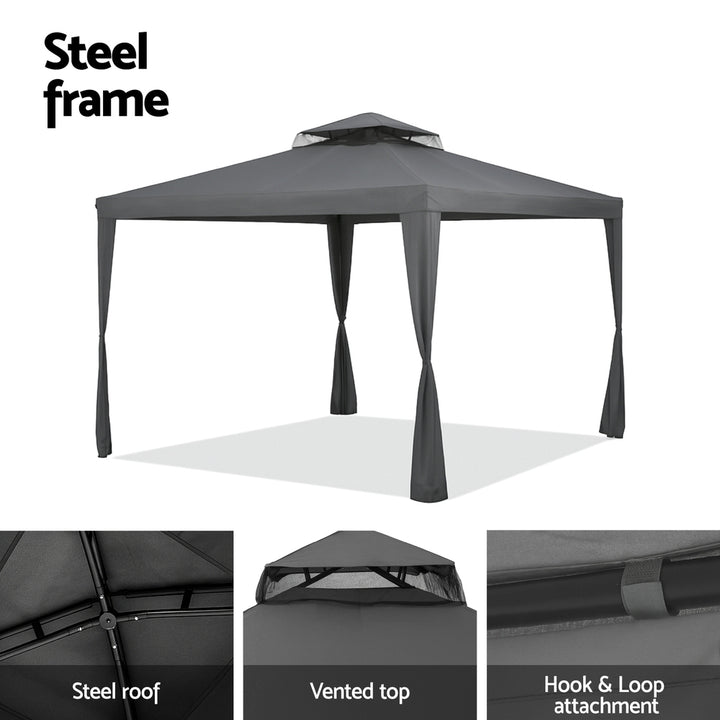 Instahut Gazebo Marquee 3m Outdoor Event Tent Camping Party Mesh Wall Canopy Grey