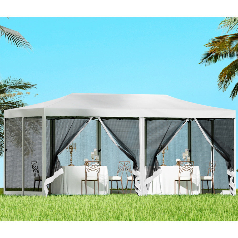 Instahut 3m x 6m Pop Up Gazebo Marquee with Mesh Wall White