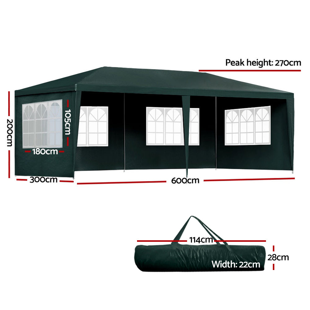 Instahut 3m x 6m Gazebo / Marquee with Side Walls(4 Panels) - Green