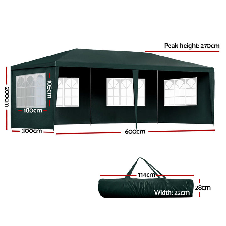 Instahut 3m x 6m Gazebo / Marquee with Side Walls(4 Panels) - Green