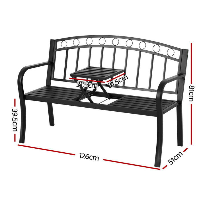 Gardeon Outdoor Garden Bench Seat - Loveseat - Steel - Black (Foldable)