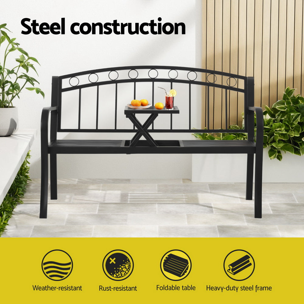 Gardeon Outdoor Garden Bench Seat - Loveseat - Steel - Black (Foldable)