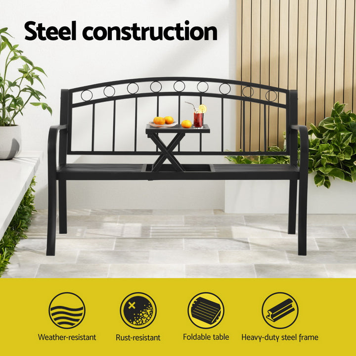 Gardeon Outdoor Garden Bench Seat - Loveseat - Steel - Black (Foldable)