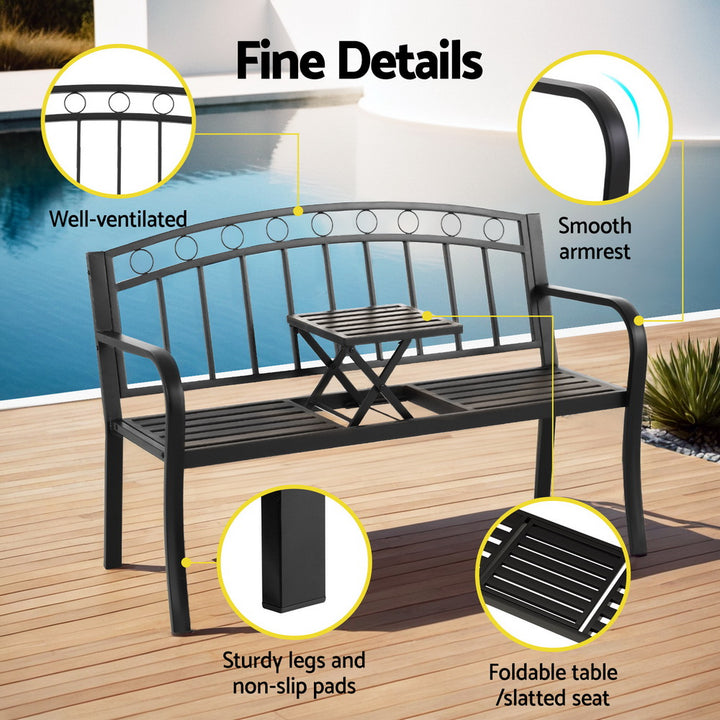 Gardeon Outdoor Garden Bench Seat - Loveseat - Steel - Black (Foldable)