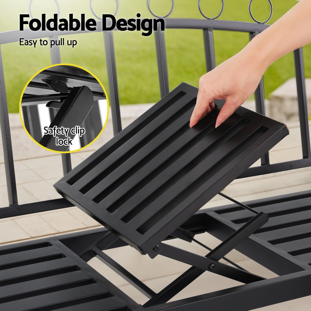 Gardeon Outdoor Garden Bench Seat - Loveseat - Steel - Black (Foldable)