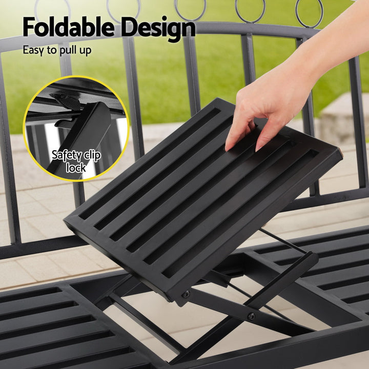 Gardeon Outdoor Garden Bench Seat - Loveseat - Steel - Black (Foldable)