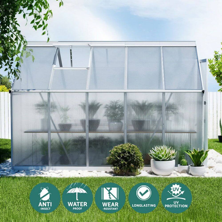 Green Fingers Greenhouse Aluminium Polycarbonate Premium Garden Storage Shed 3.1Mx1.9Mx2.0M